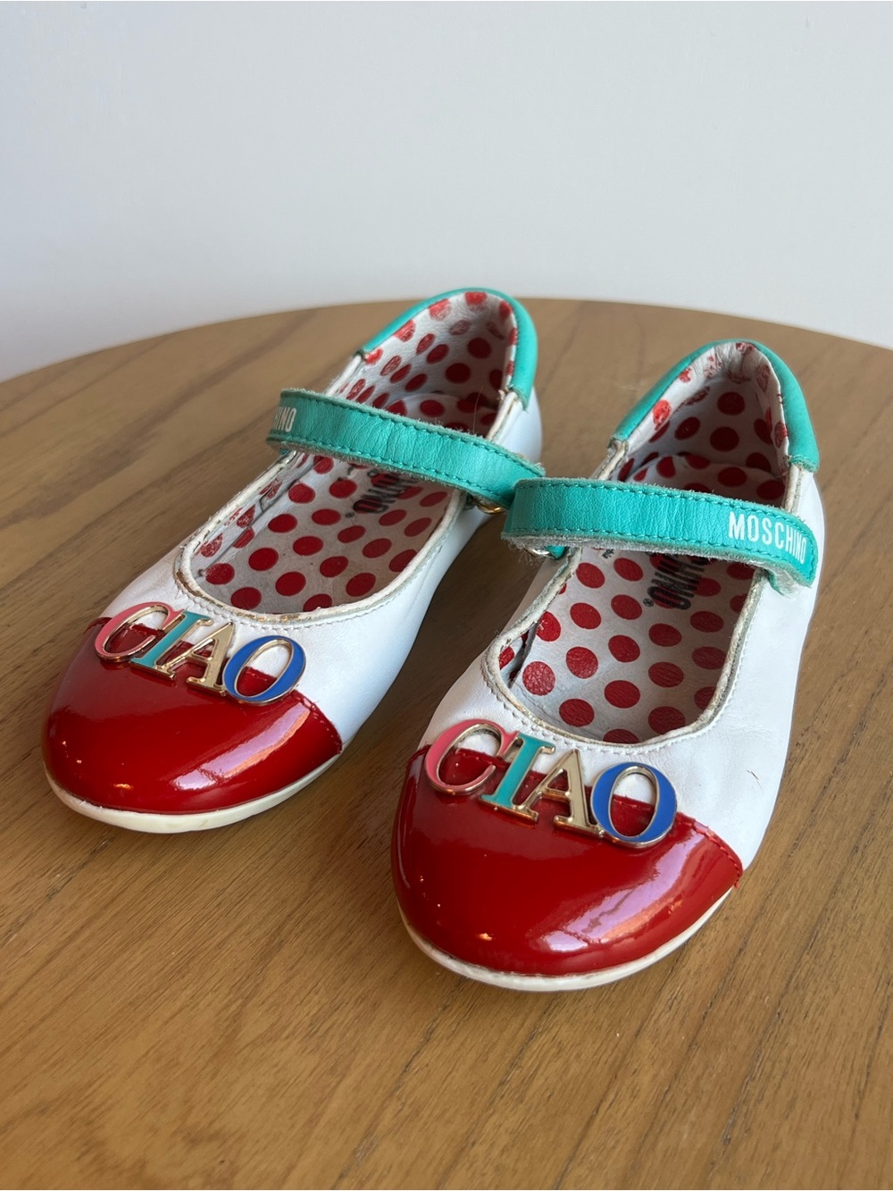 Y2K Moschino Kids Mary Jane Shoes EU 28 Designer Girls Flats Colorblock Ciao
